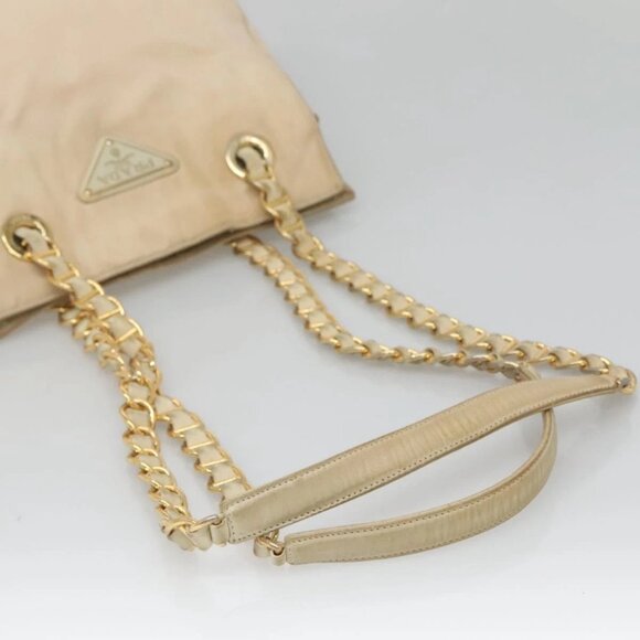 PRADA Chain Shoulder Bag Nylon Beige Gold Auth SW1015 - Picture 8 of 16